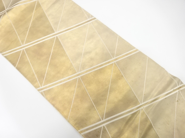 JAPANESE KIMONO / ANTIQUE FUKURO OBI / SILK / WOVEN GEOMETRIC